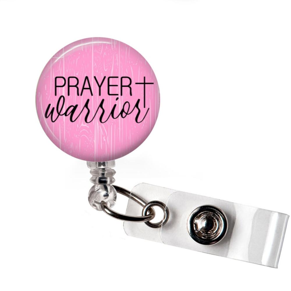Prayer Warrior Badge Reel Christian Faith Religious Nurse ID Holder